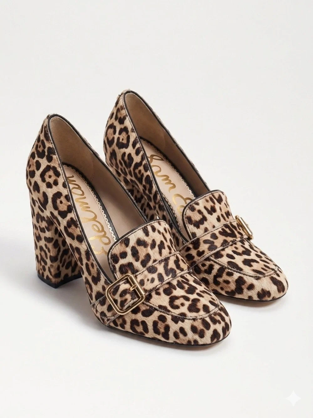 Sam Edelman Leopard Calf Hair Loafer Block Heel Buckle Pump Mob Wife-8.5